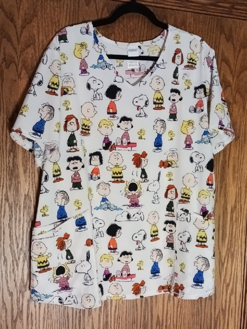 Women's Peanuts V Neck Short Sleeve Scrub Top